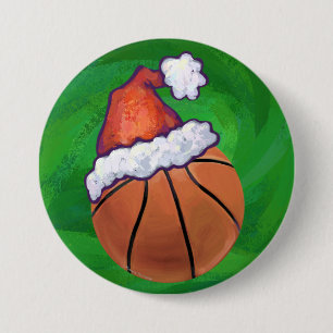 Weihnachtsmannmütze Basketball auf Grün Button