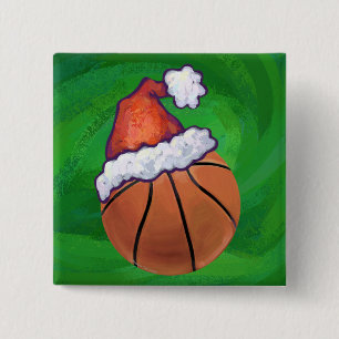 Weihnachtsmannmütze Basketball auf Grün Button