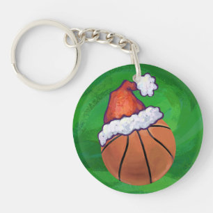 Weihnachtsmannmütze Basketball auf Grün Schlüsselanhänger