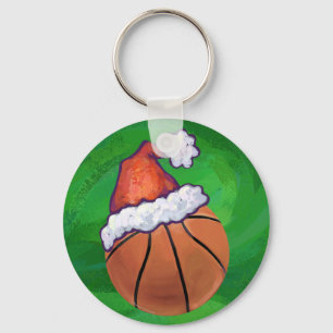 Weihnachtsmannmütze Basketball auf Grün Schlüsselanhänger