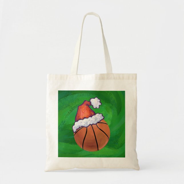 Weihnachtsmannmütze Basketball auf Grün Tragetasche (Vorne)