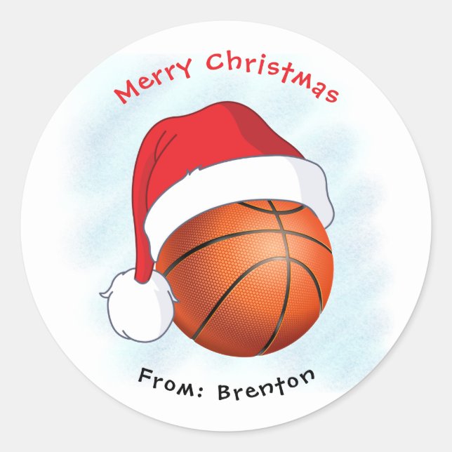 Weihnachtsmannmütze Basketball Frohe Weihnachten Runder Aufkleber (Vorderseite)