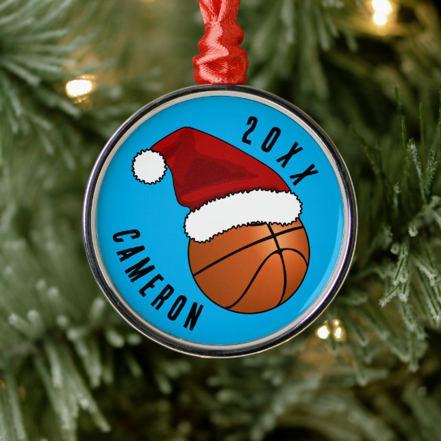 Weihnachtsmannmütze Basketball Weihnachten Ornament Aus Metall (Baum)