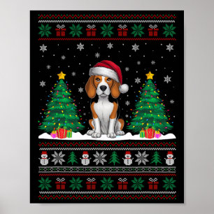 Weihnachtsmannmütze Beagle Hund Weihnachtsbaumleuc Poster