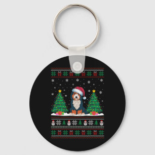 Weihnachtsmannmütze Bernedoodle Hund Weihnachtsbau Schlüsselanhänger