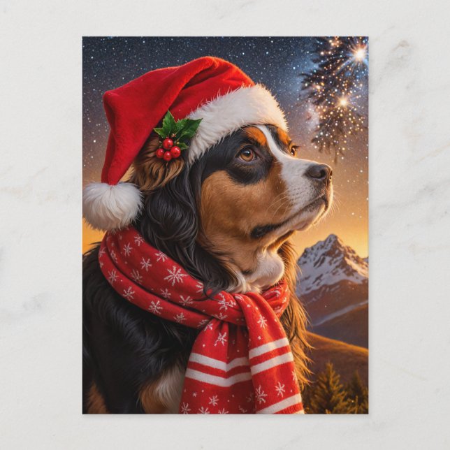 Weihnachtsmannmütze Bernese Mountain Dog Postkarte (Vorderseite)