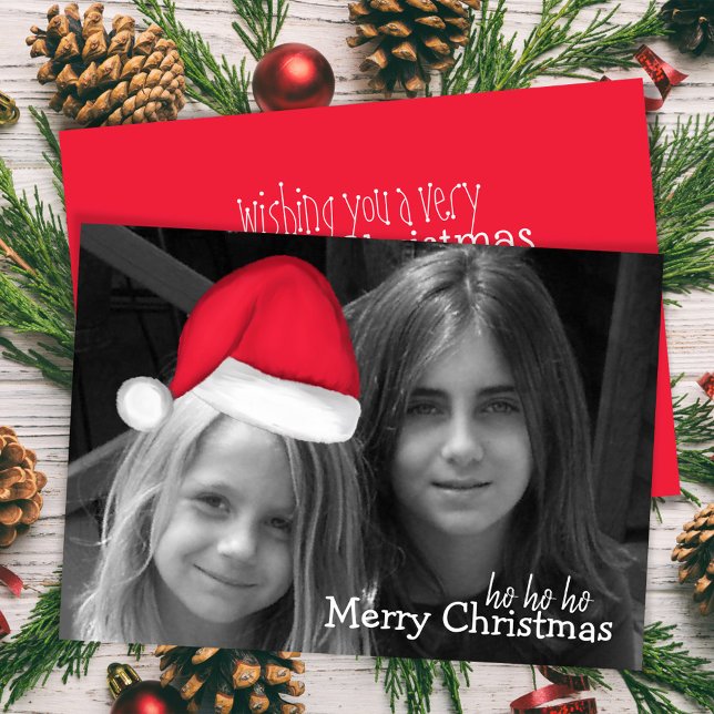 Weihnachtsmannmütze (bewegliches Foto) Grußkarte Einladung (Merry Christmas Movable Santa Hat greeting card)