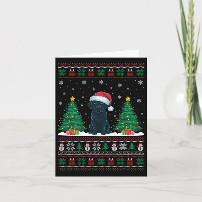 Weihnachtsmannmütze Black Labrador Hund Xmas Tree  Karte (Vorderseite)
