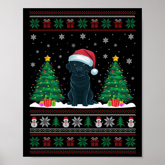 Weihnachtsmannmütze Black Labrador Hund Xmas Tree  Poster (Vorne)