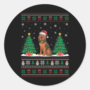 Weihnachtsmannmütze Bloodhound Hund Weihnachtsbaum Runder Aufkleber