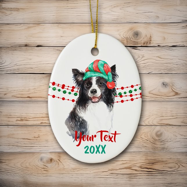 Weihnachtsmannmütze Border Collie Keramik Ornament (Von Creator hochgeladen)