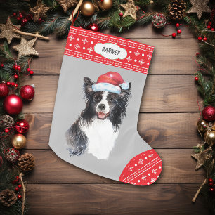 Weihnachtsmannmütze Border Collie Snowflake Border Großer Weihnachtsstrumpf