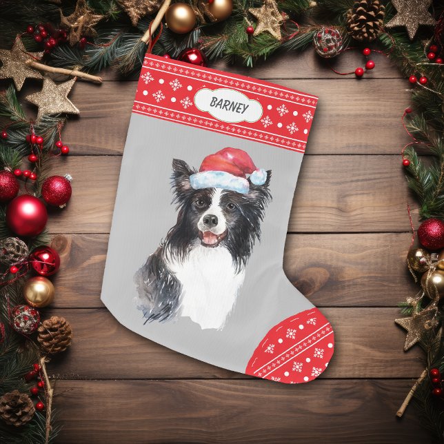 Weihnachtsmannmütze Border Collie Snowflake Border Großer Weihnachtsstrumpf (Von Creator hochgeladen)