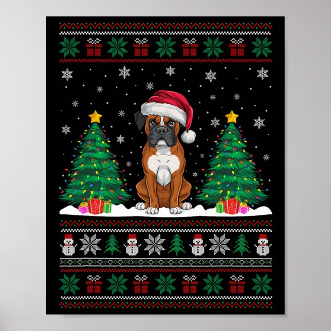Weihnachtsmannmütze Boxer Dog Weihnachtsbaum Leuch Poster (Vorne)