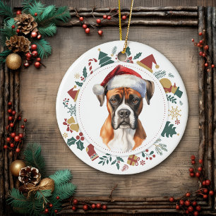 Weihnachtsmannmütze Boxer Dog Weihnachtskranz Keramik Ornament