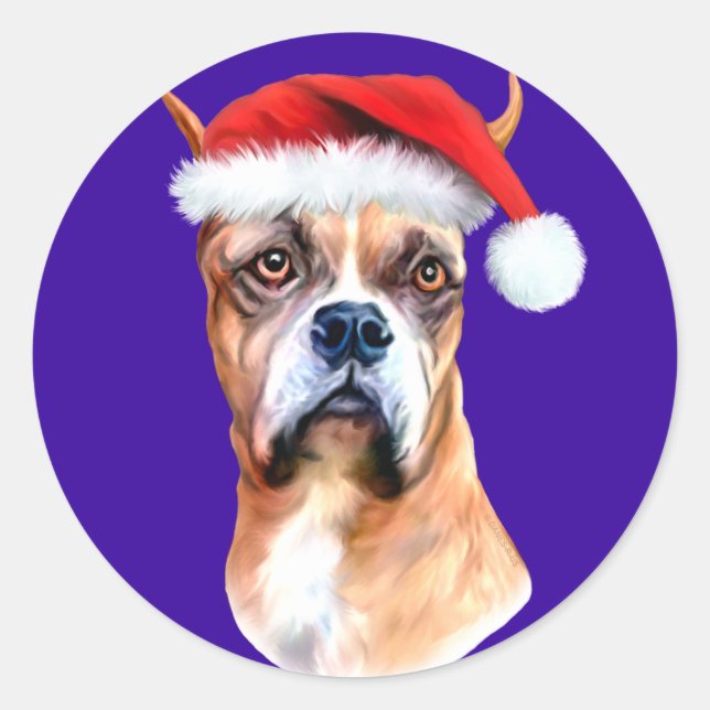 Weihnachtsmannmütze Boxer Runder Aufkleber (Vorderseite)