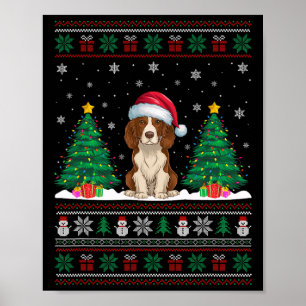 Weihnachtsmannmütze Brittany Spaniel Dog Xmas Tree Poster