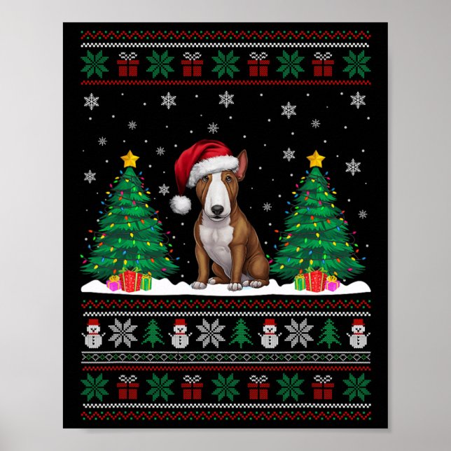 Weihnachtsmannmütze Bull Terrier Dog Xmas Tree Lig Poster (Vorne)