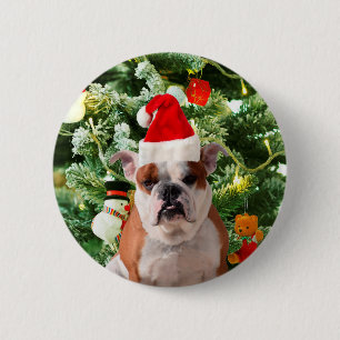 Weihnachtsmannmütze Bulldog Christmas Tree Snowman Button