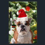 Weihnachtsmannmütze Bulldog Christmas Tree Snowman Memoboard<br><div class="desc">Niedliches Bulldog Foto mit der Weihnachtsbaum Snowman Geschenkboxen im Hintergrund. Ein perfektes Geschenk für Weihnachten!</div>