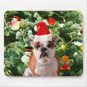 Weihnachtsmannmütze Bulldog Christmas Tree Snowman Mousepad