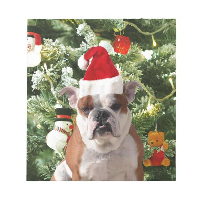 Weihnachtsmannmütze Bulldog Christmas Tree Snowman Notizblock (Vorderseite)