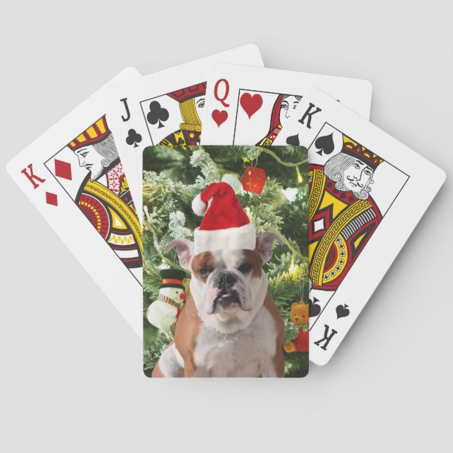 Weihnachtsmannmütze Bulldog Christmas Tree Snowman Spielkarten (Rückseite)