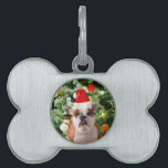 Weihnachtsmannmütze Bulldog Christmas Tree Snowman Tiermarke<br><div class="desc">Niedliches Bulldog Foto mit der Weihnachtsbaum Snowman Geschenkboxen im Hintergrund. Ein perfektes Geschenk für Weihnachten!</div>
