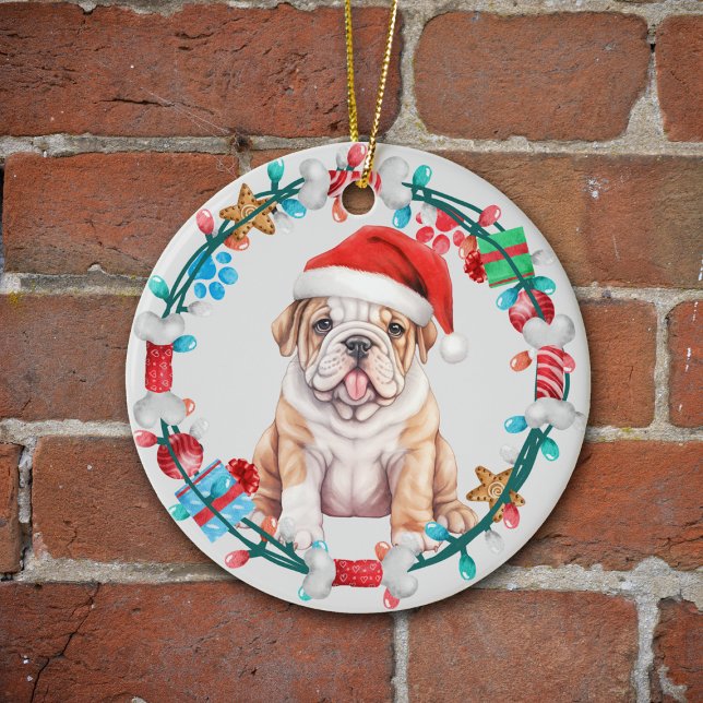 Weihnachtsmannmütze Bulldog Welpenkraut Keramik Ornament (Von Creator hochgeladen)