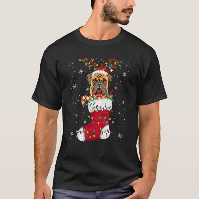 Weihnachtsmannmütze Bullmastiff Welpen Hund in Soc T-Shirt (Vorderseite)