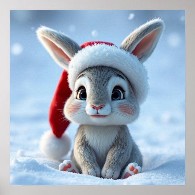Weihnachtsmannmütze Bunny Poster (Vorne)
