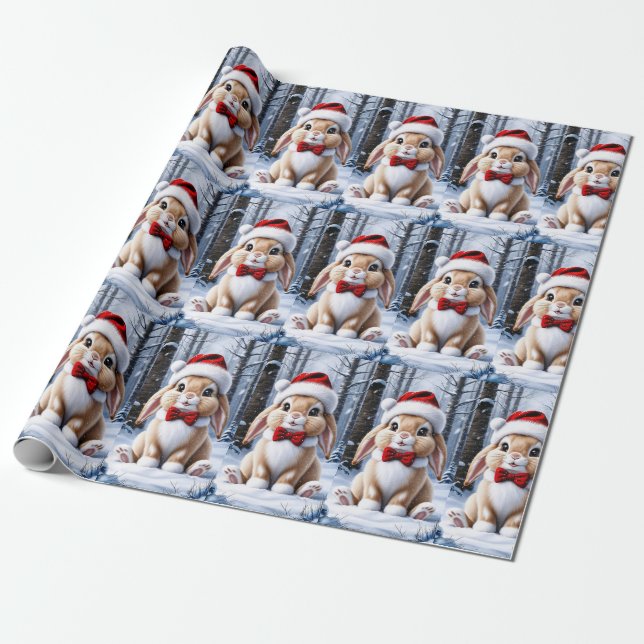 Weihnachtsmannmütze Bunny Wrapping Paper Geschenkpapier (Ungerollt)
