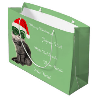 Weihnachtsmannmütze Cat, Weihnachtsgeschenk Große Geschenktüte