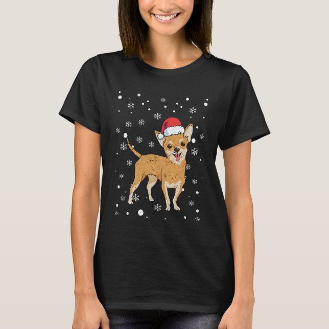 Weihnachtsmannmütze Chihuahua Chiwawa Hund T-Shirt (Vorderseite)