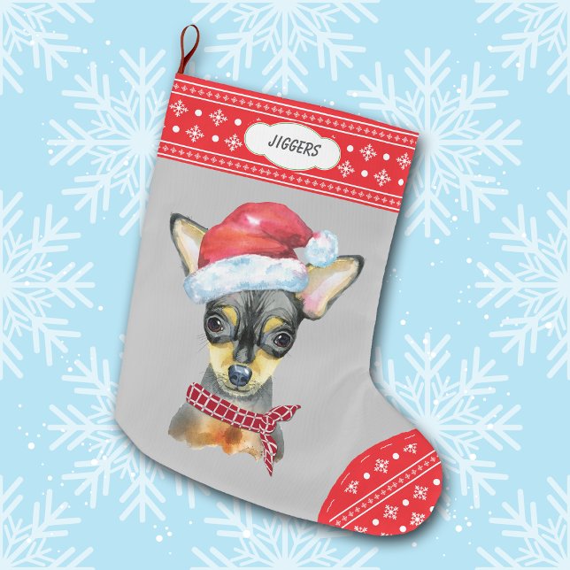 Weihnachtsmannmütze Chihuahua mit Schneeflocken Großer Weihnachtsstrumpf (Von Creator hochgeladen)