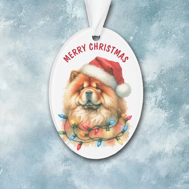 Weihnachtsmannmütze Chow Chow Dog in Holiday Light Ornament (Von Creator hochgeladen)
