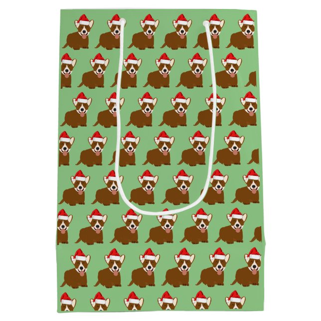 Weihnachtsmannmütze Corgi Mittlere Geschenktüte (Rückseite)