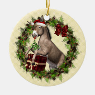 Weihnachtsmannmütze der Donkey-Wunde im Kraut Keramikornament