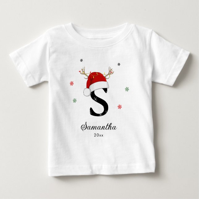 Weihnachtsmannmütze des Buchstabens | Monogramm |  Baby T-shirt (Vorderseite)