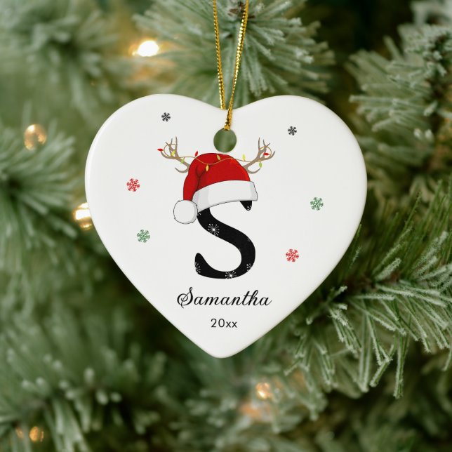 Weihnachtsmannmütze des Buchstabens | Monogramm |  Keramik Ornament (Baum)