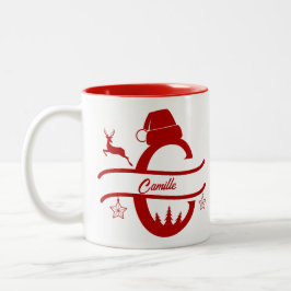 Weihnachtsmannmütze des Buchstabens | Monogramm | Zweifarbige Tasse