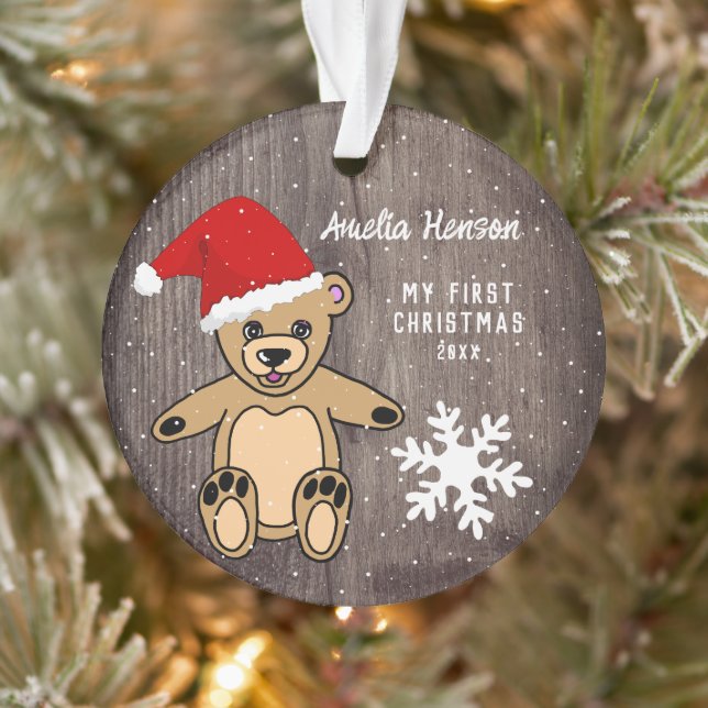 Weihnachtsmannmütze des ersten Weihnachtswald-Tedd Ornament (Baum)