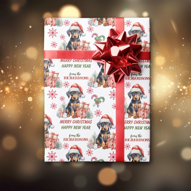 Weihnachtsmannmütze Doberman Pinscher Puppy Weihna Geschenkpapier (Von Creator hochgeladen)