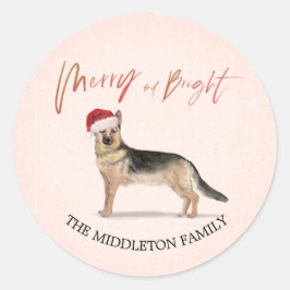 Weihnachtsmannmütze Dog German Shepherd Frohe Weih Runder Aufkleber