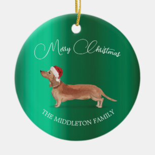 Weihnachtsmannmütze Dog Tan Dackel Grün Frohe Weih Keramik Ornament