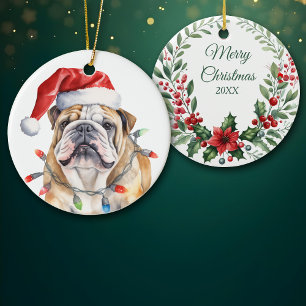 Weihnachtsmannmütze English Bulldog Watercolor Wre Keramik Ornament