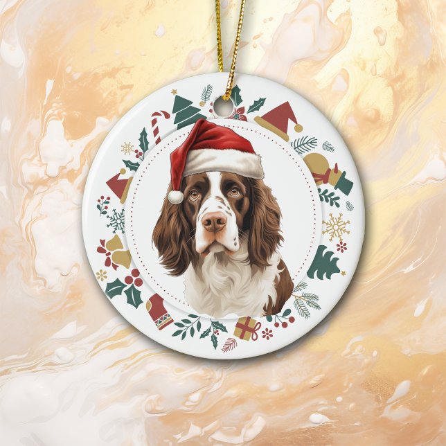 Weihnachtsmannmütze English Springer Spaniel Wreat Keramik Ornament (Von Creator hochgeladen)
