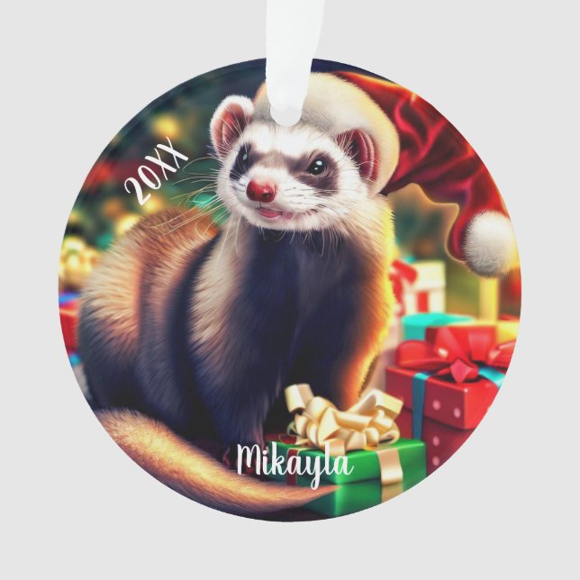 Weihnachtsmannmütze Ferret Ornament (Vorderseite)
