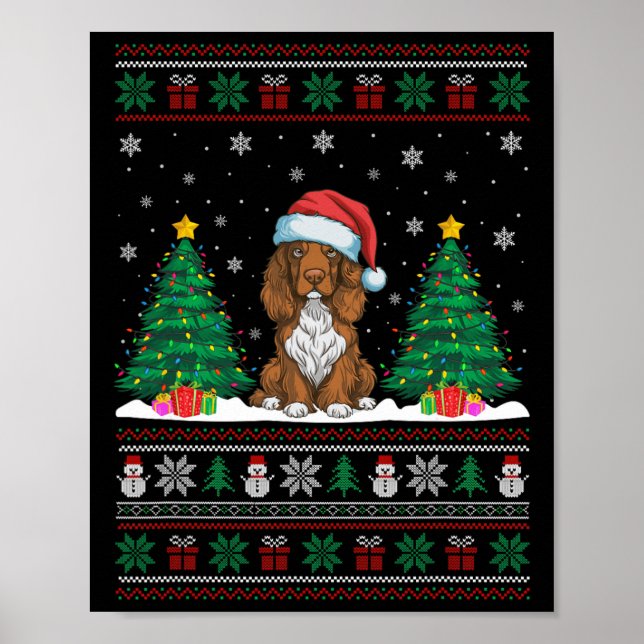 Weihnachtsmannmütze Field Spaniel Dog Xmas Tree Li Poster (Vorne)