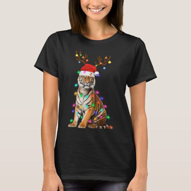 Weihnachtsmannmütze Funny Tiger Tree Xmas Light An T-Shirt (Vorderseite)